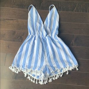 Tiffany blue and white striped romper